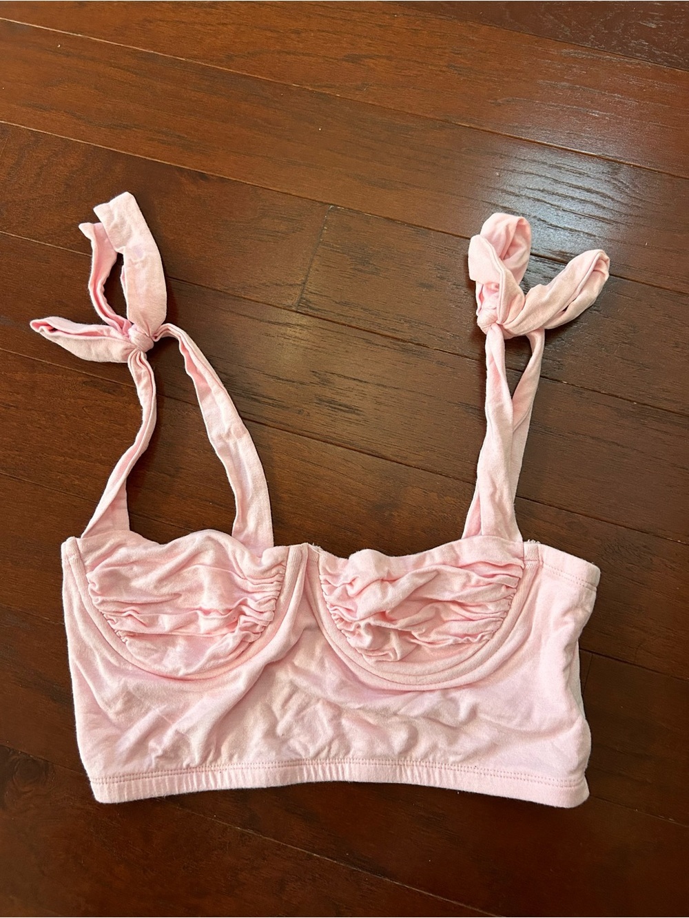 Adika Pink Ruched Underwire Bralette Crop Top – Tie Straps – Size Small